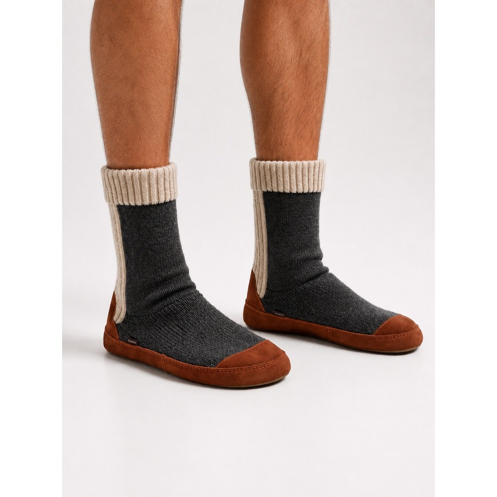 Acorn Slipper Sock Charcoal Wool Blend Suede Bootie Slippers 10.5 11.5